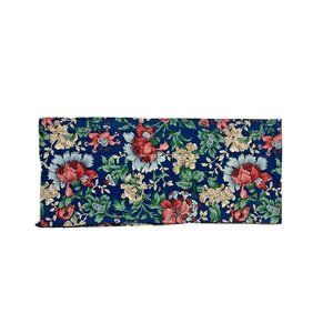 Vintage 1980s Floral Pattern Valance Curtain Cotton Navy Blue Pink Print Lined
